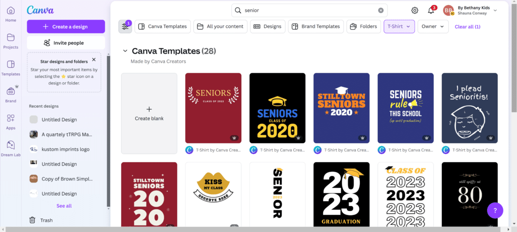 design a senior class of 2025 shirt in Canva and then send us the link to fulfill the order