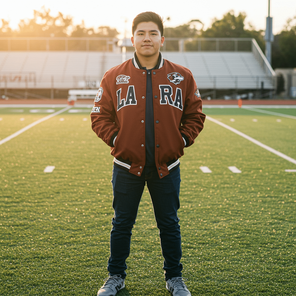 varsity high school jacket tackle twill